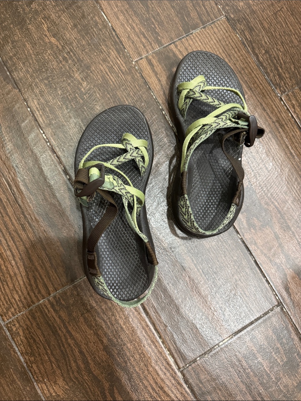 Chaco Women's Brown and Lime Green Strappy Sandals
